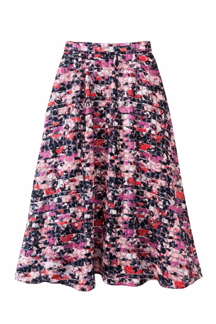 SAM EDELMAN Floral Textured Midi Skirt Pink Black A-Line Fit & Flare | Size 4